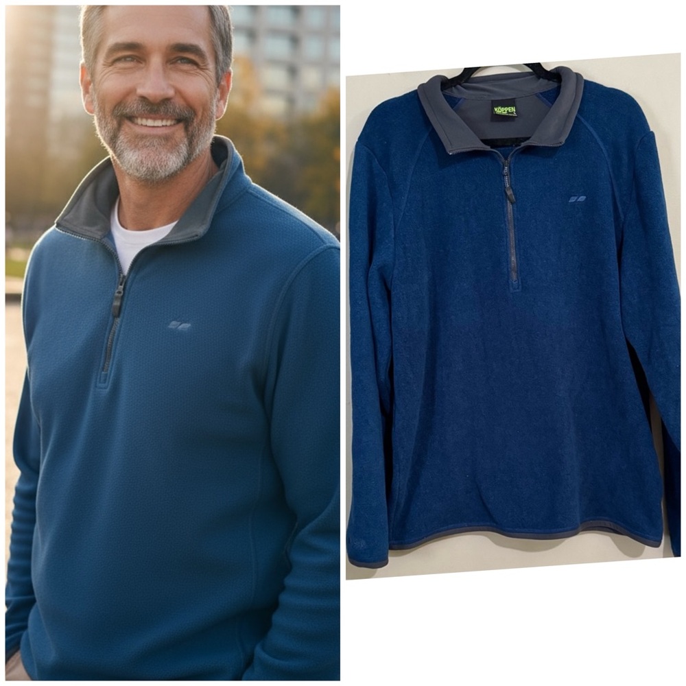 KOPPEN BLUE FLEECE HALF ZIP MENS SHIRT SIZE Large